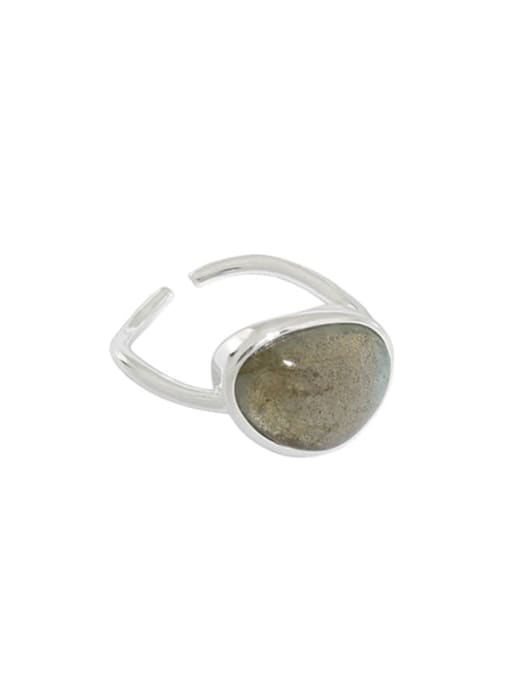 Silver [Moonstone] 925 Sterling Silver Cats Eye Geometric Minimalist Band Ring